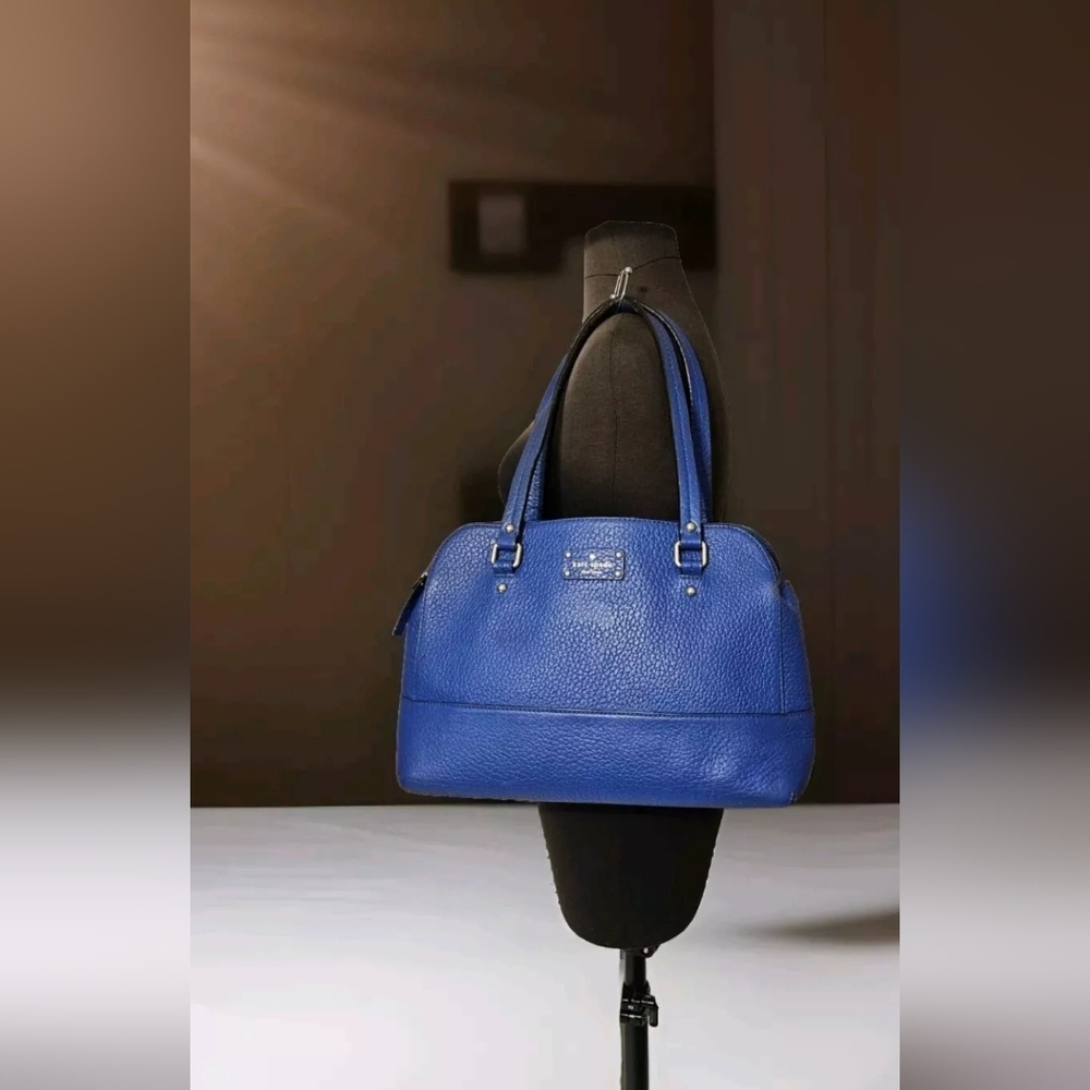 Kate Spade Glove Court Lainey 14 Karat Plated Blue Leather Double Zip Purse Bag - Picture 2 of 16